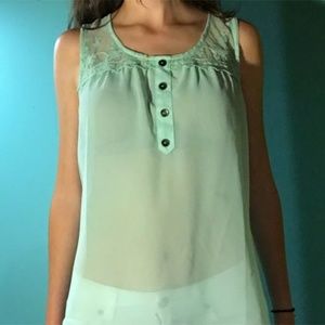 Sheer Mint Tank Top with Floral Detailing